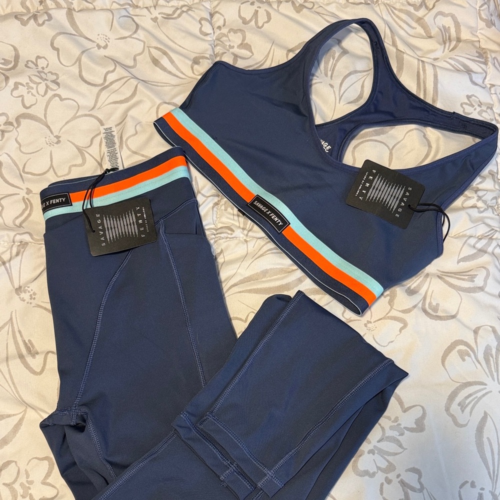 Savage X Fenty Blue Sports Bra with Colorful Band